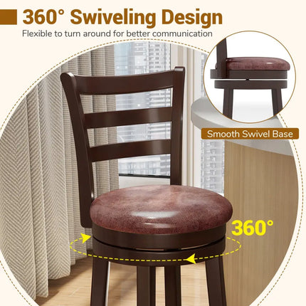 Counter Height Swivel Barstools Set of 2 with Faux Leather Seat and Wrap-around Footrest-29 - Bar Stools