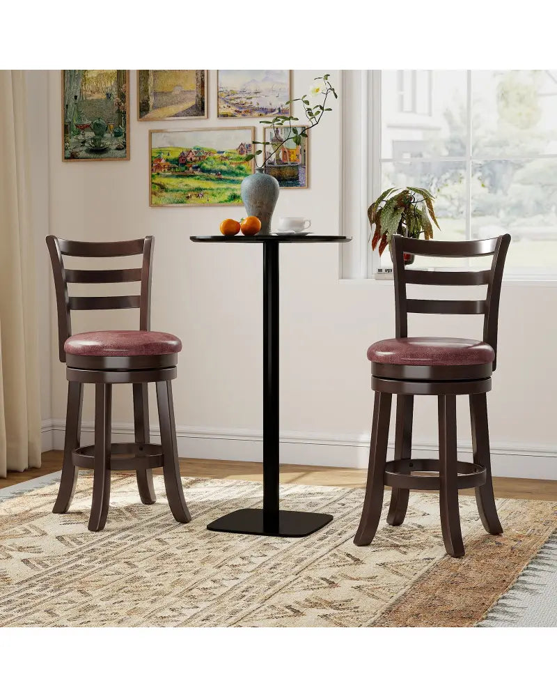 Counter Height Swivel Barstools Set of 2 with Faux Leather Seat and Wrap-around Footrest-24 - Bar Stools