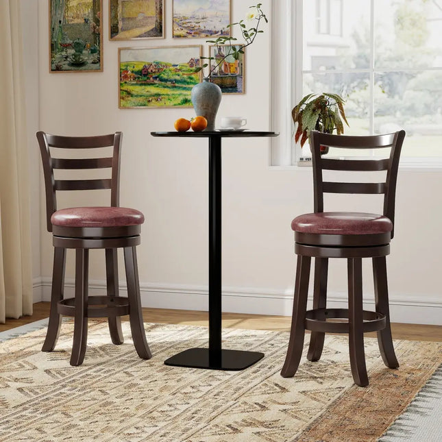 Counter Height Swivel Barstools Set of 2 with Faux Leather Seat and Wrap-around Footrest-24 - Bar Stools