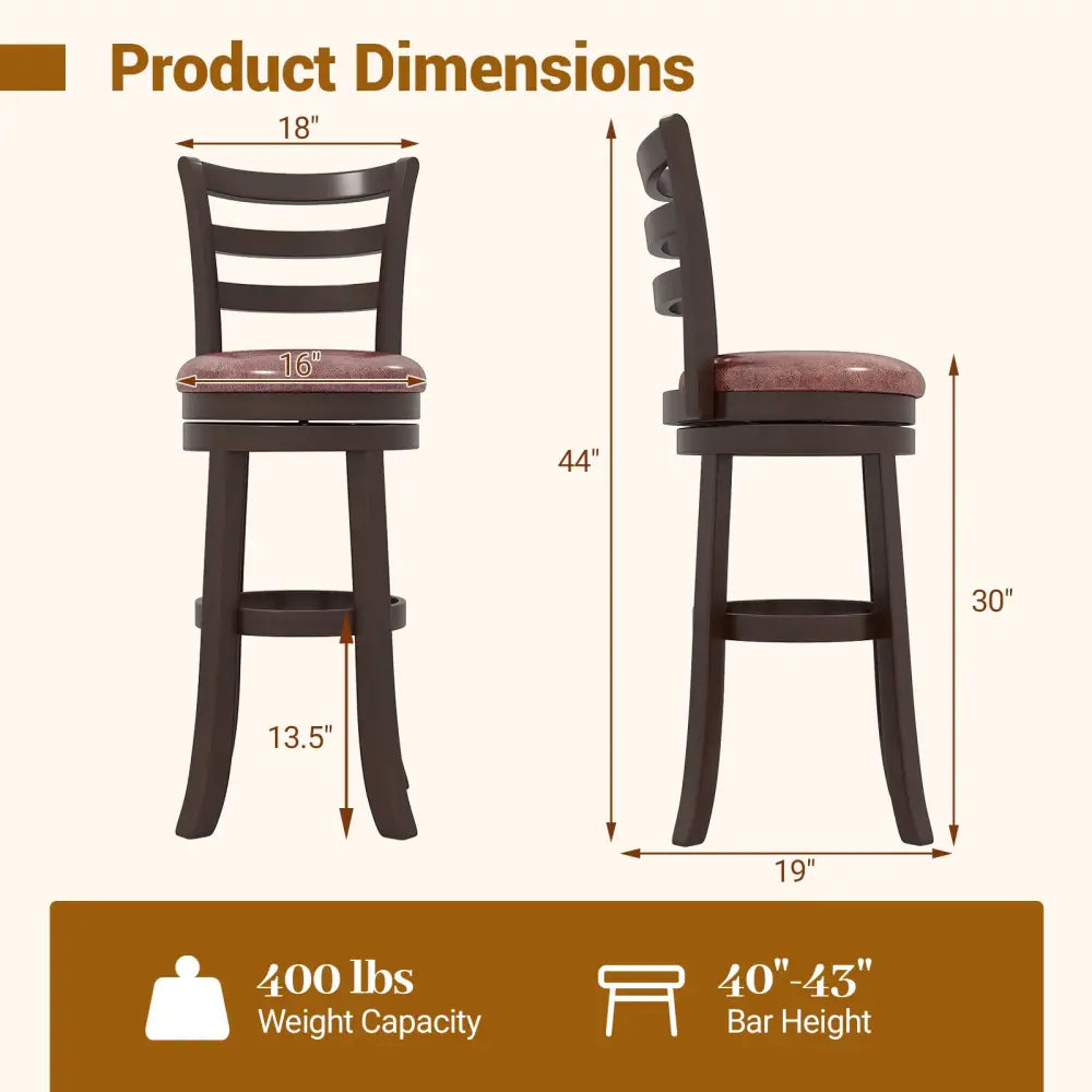 Counter Height Swivel Barstools Set of 2 with Faux Leather Seat and Wrap-around Footrest-29 - Bar Stools
