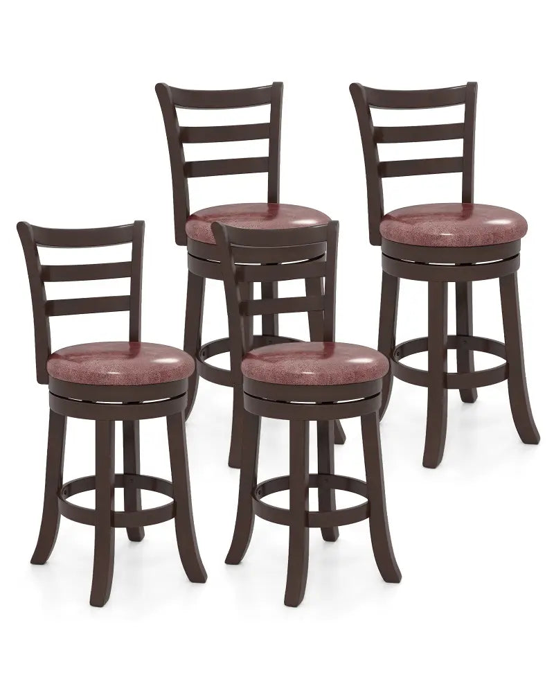 Counter Height Swivel Barstools Set of 2 with Faux Leather Seat and Wrap-around Footrest-24 - Bar Stools