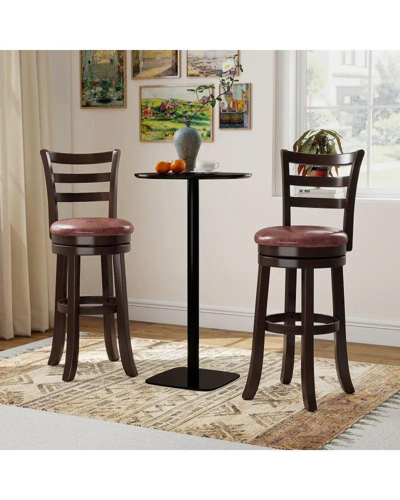 Counter Height Swivel Barstools Set of 2 with Faux Leather Seat and Wrap-around Footrest-29 - Bar Stools