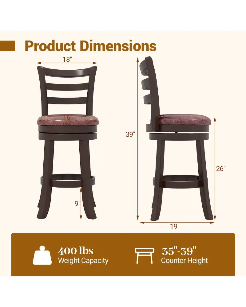 Counter Height Swivel Barstools Set of 2 with Faux Leather Seat and Wrap-around Footrest-24 - Bar Stools