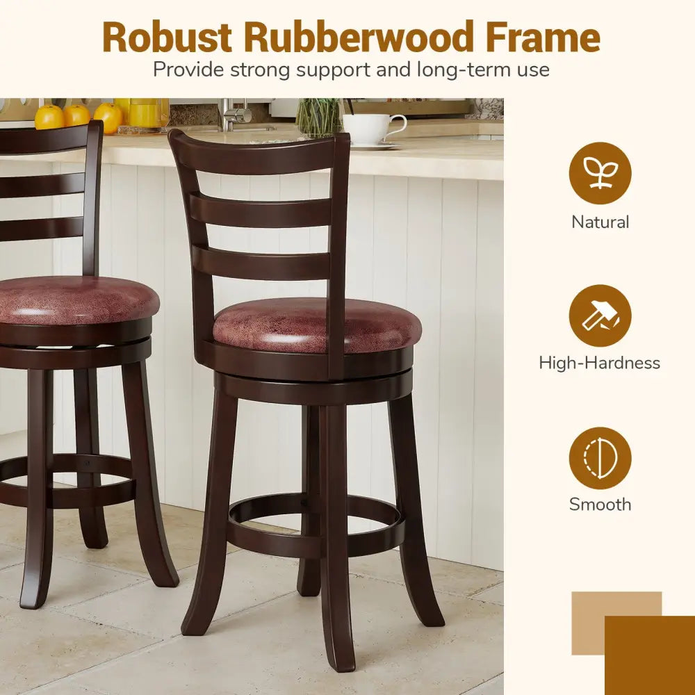 Counter Height Swivel Barstools Set of 2 with Faux Leather Seat and Wrap-around Footrest-24 - Bar Stools