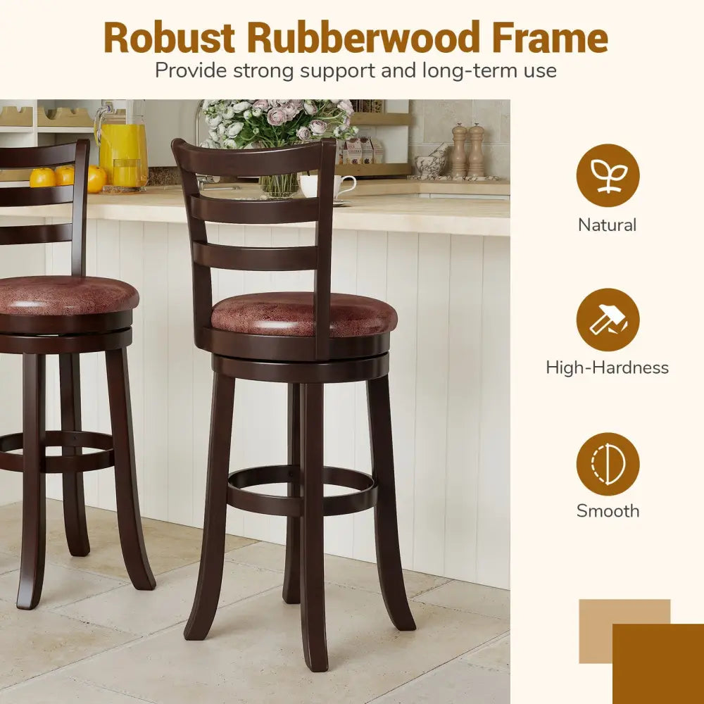 Counter Height Swivel Barstools Set of 2 with Faux Leather Seat and Wrap-around Footrest-29 - Bar Stools