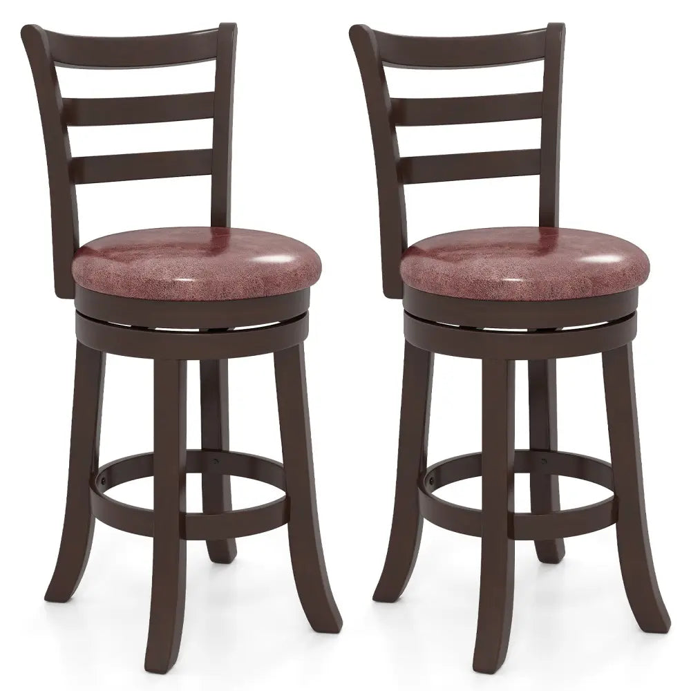 Counter Height Swivel Barstools Set of 2 with Faux Leather Seat and Wrap-around Footrest-24 - Bar Stools