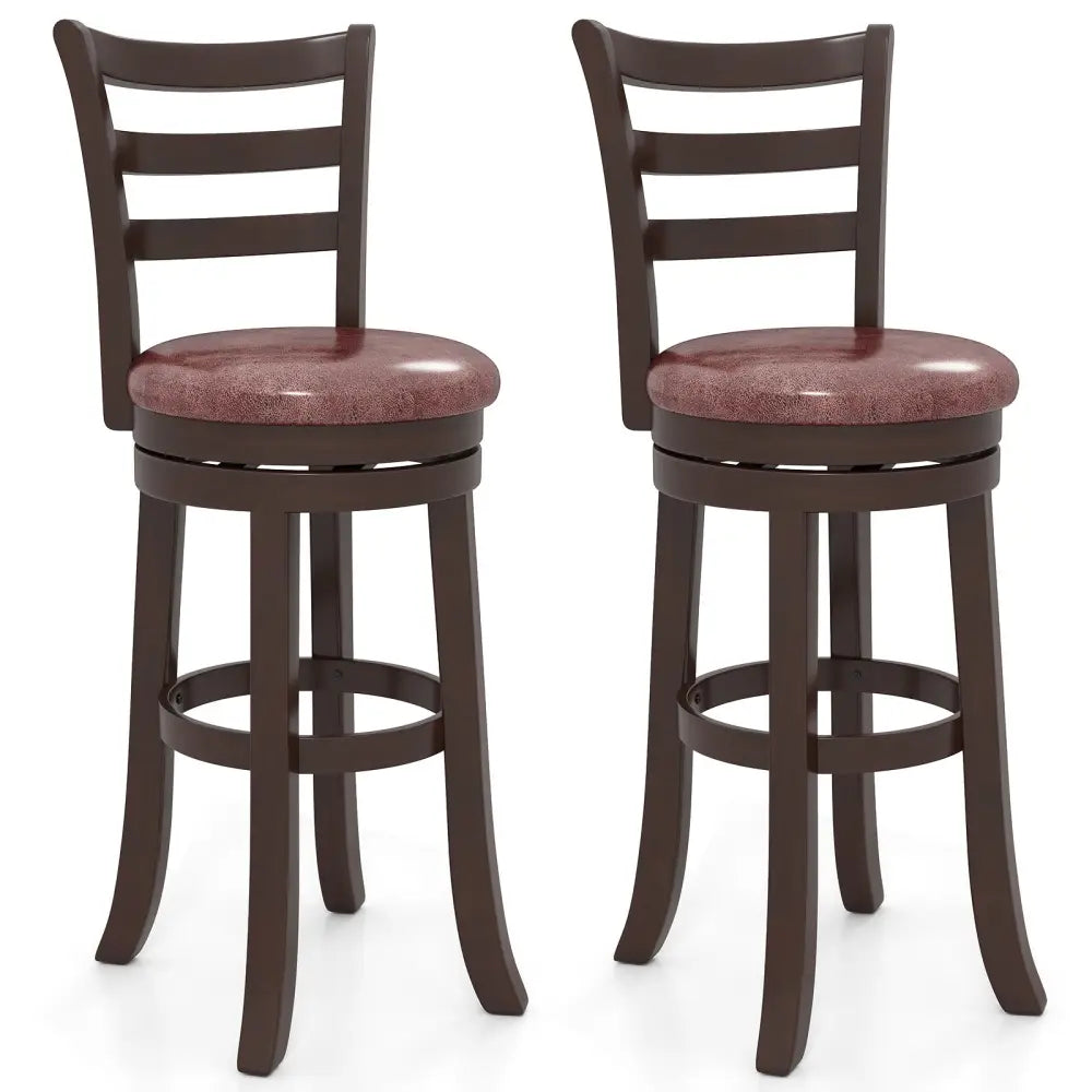 Counter Height Swivel Barstools Set of 2 with Faux Leather Seat and Wrap-around Footrest-29 - Bar Stools
