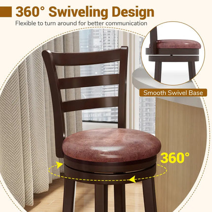 Counter Height Swivel Barstools Set of 2 with Faux Leather Seat and Wrap-around Footrest-24 - Bar Stools