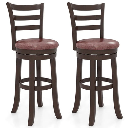 Counter Height Swivel Barstools Set of 2 with Faux Leather Seat and Wrap-around Footrest-29 - Bar Stools