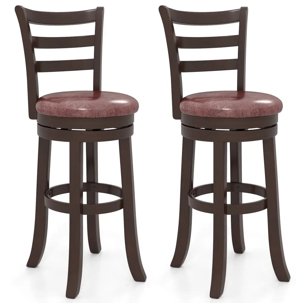 Counter Height Swivel Barstools Set of 2 with Faux Leather Seat and Wrap-around Footrest-29 - Bar Stools