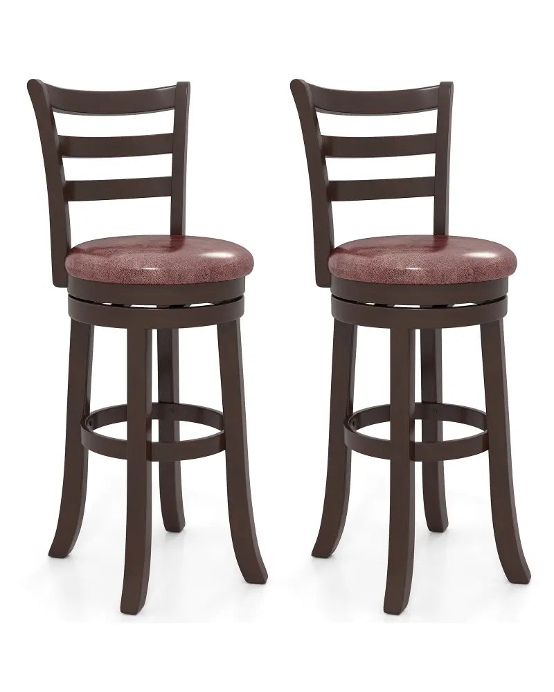 Counter Height Swivel Barstools Set of 2 with Faux Leather Seat and Wrap-around Footrest-29 - Bar Stools