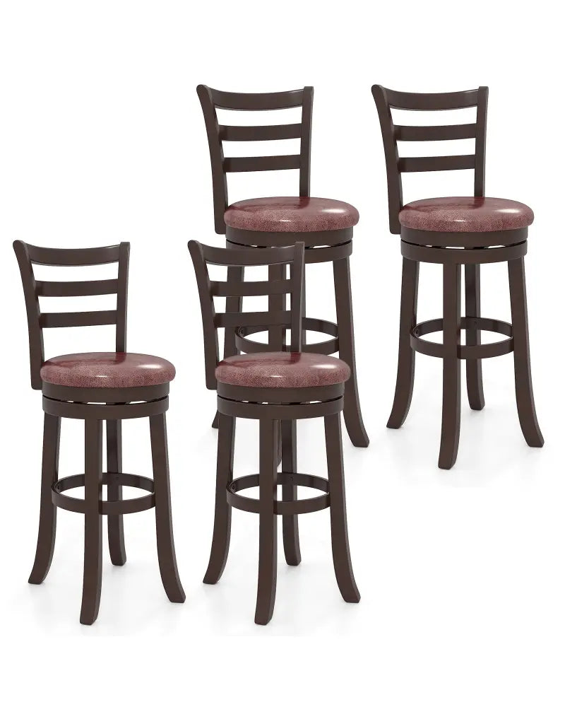Counter Height Swivel Barstools Set of 2 with Faux Leather Seat and Wrap-around Footrest-29 - Bar Stools