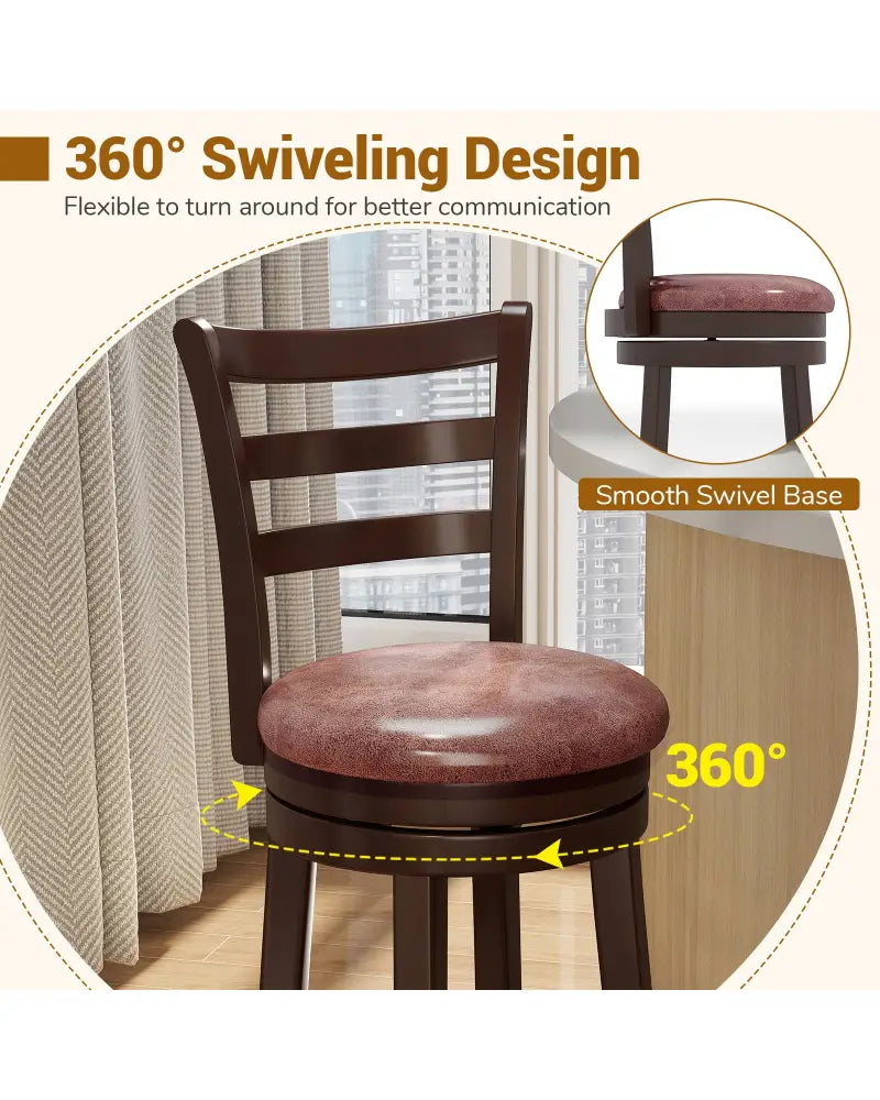 Counter Height Swivel Barstools Set of 2 with Faux Leather Seat and Wrap-around Footrest-24 - Bar Stools