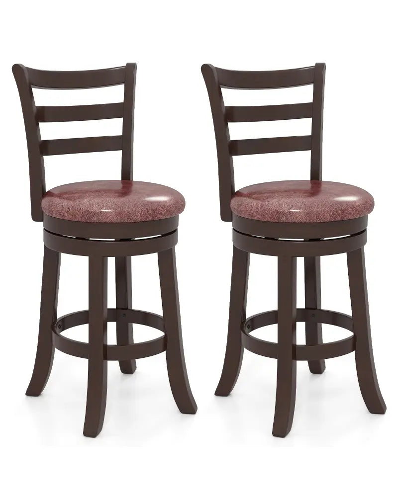 Counter Height Swivel Barstools Set of 2 with Faux Leather Seat and Wrap-around Footrest-24 - Bar Stools
