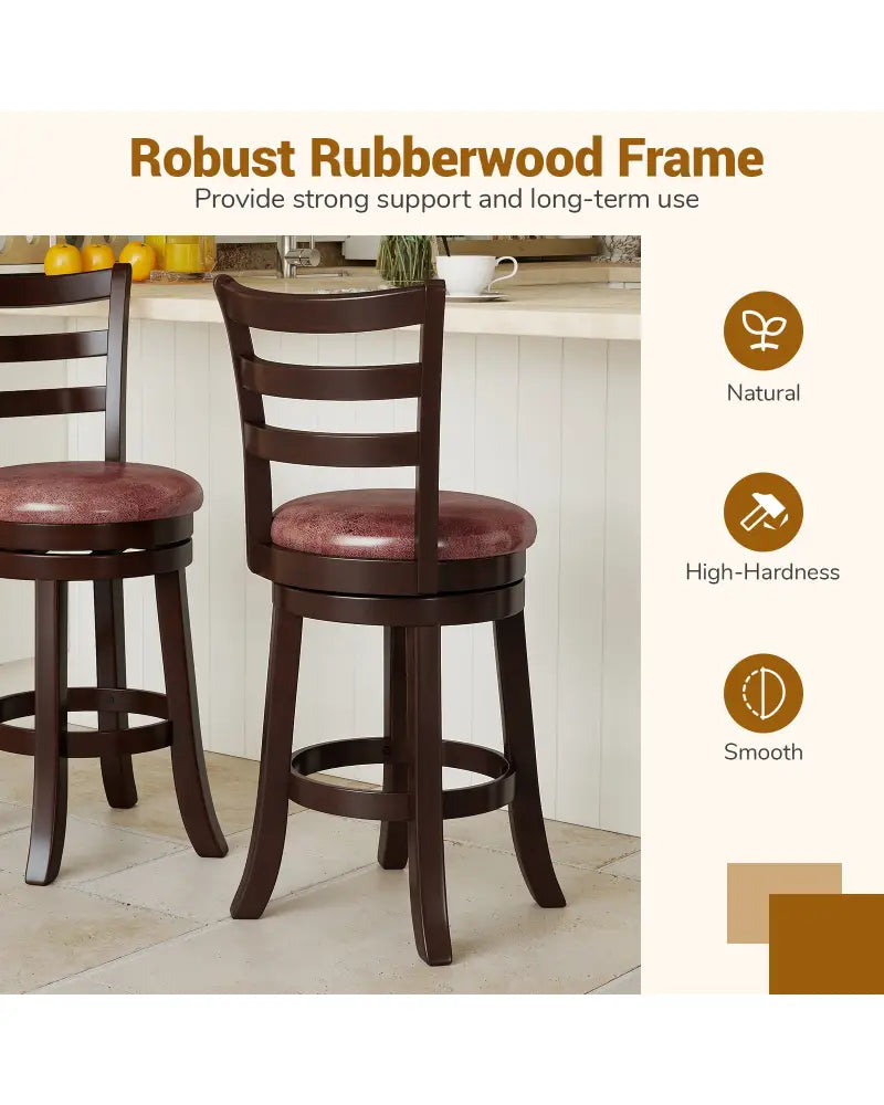 Counter Height Swivel Barstools Set of 2 with Faux Leather Seat and Wrap-around Footrest-24 - Bar Stools