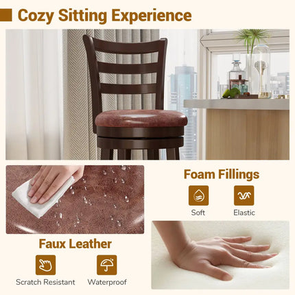 Counter Height Swivel Barstools Set of 2 with Faux Leather Seat and Wrap-around Footrest-29 - Bar Stools