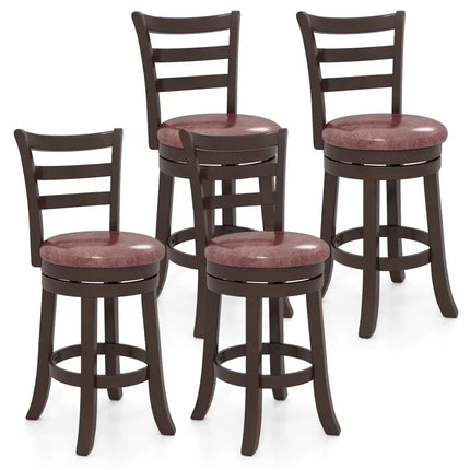 Counter Height Swivel Barstools Set of 2 with Faux Leather Seat and Wrap-around Footrest-24 - Bar Stools
