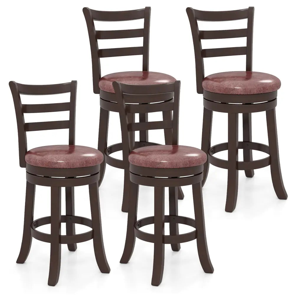 Counter Height Swivel Barstools Set of 2 with Faux Leather Seat and Wrap-around Footrest-24 - Bar Stools