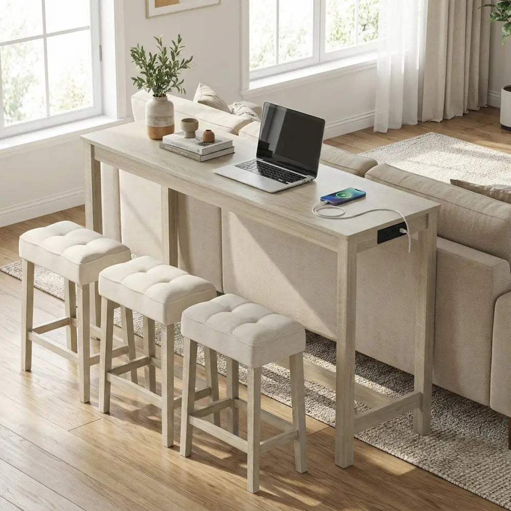Counter Height Table with 3 Stools and 4-Piece Breakfast Nook Bar Set-Gray - Gray - Patio Bar Furniture