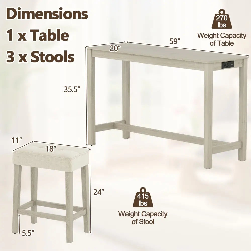 Counter Height Table with 3 Stools and 4-Piece Breakfast Nook Bar Set-Gray - Gray - Patio Bar Furniture