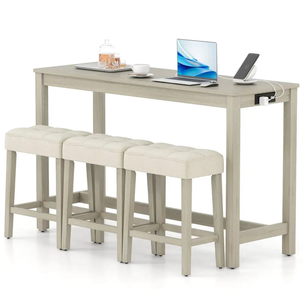 Counter Height Table with 3 Stools and 4-Piece Breakfast Nook Bar Set-Gray - Gray - Patio Bar Furniture