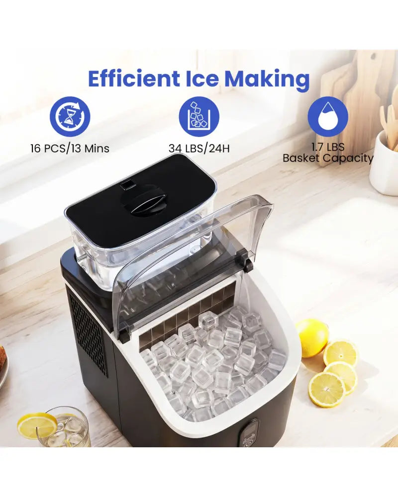 Countertop Ice Maker with External Tank and Self-Cleaning 13 Thickness Levels-Black - Black - Ice Makers
