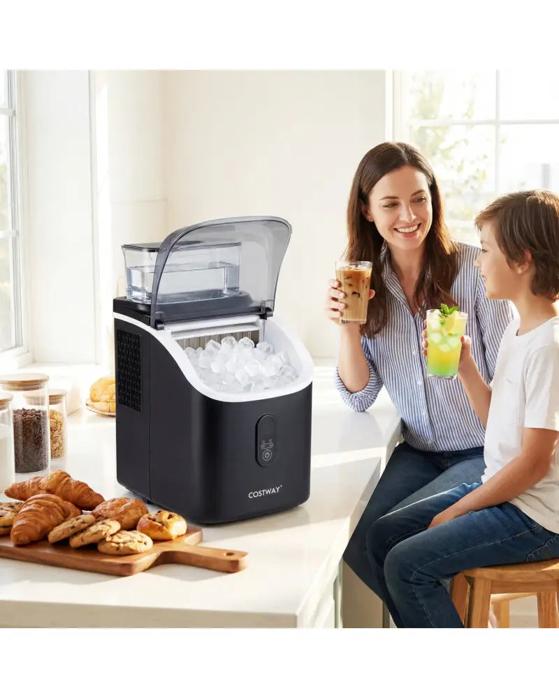 Countertop Ice Maker with External Tank and Self-Cleaning 13 Thickness Levels-Black - Black - Ice Makers
