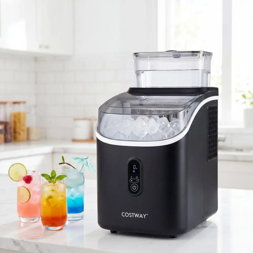 Countertop Ice Maker with External Tank and Self-Cleaning 13 Thickness Levels-Black - Black - Ice Makers