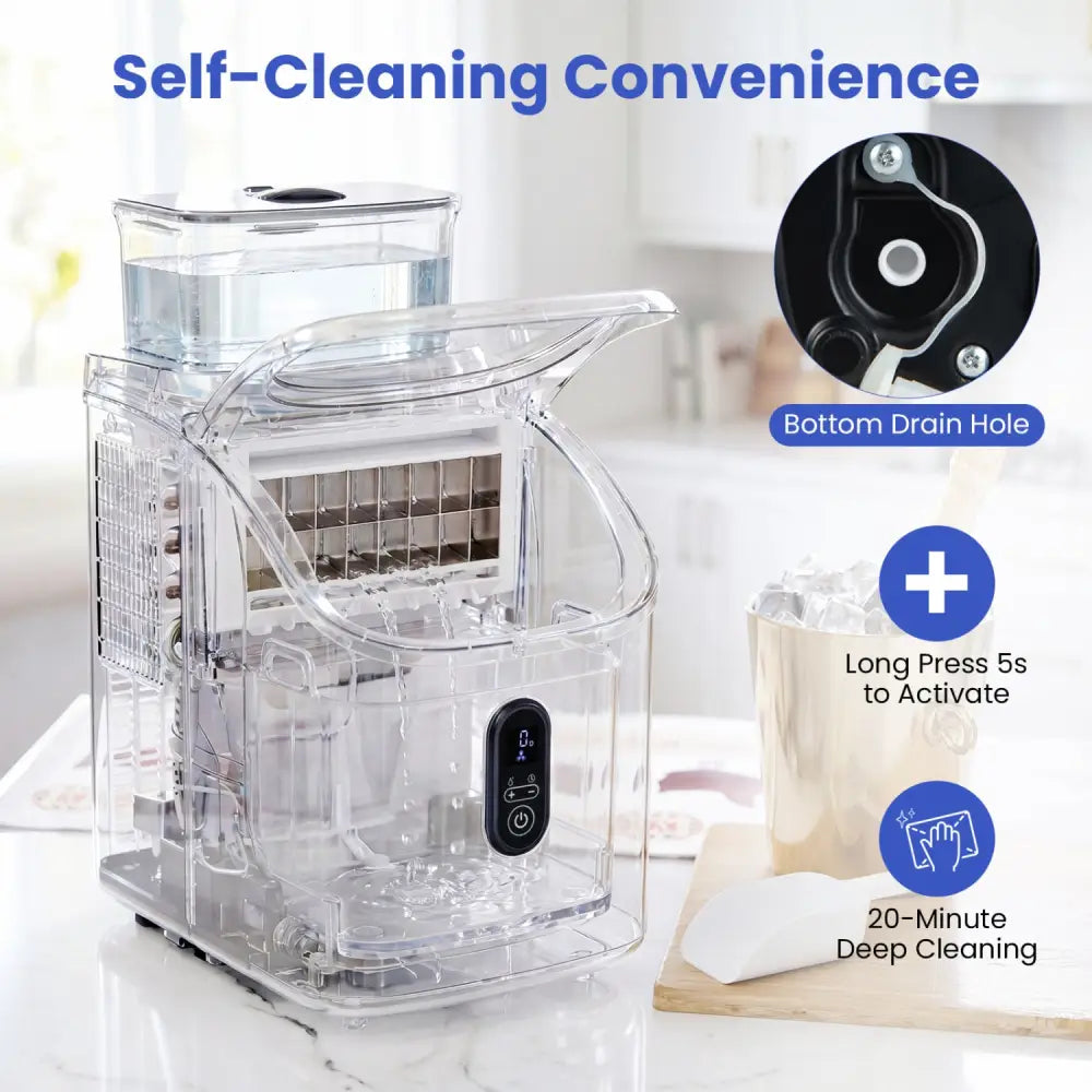 Countertop Ice Maker with External Tank and Self-Cleaning 13 Thickness Levels-Black - Black - Ice Makers