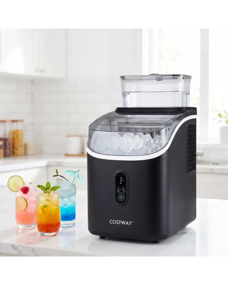Countertop Ice Maker with External Tank and Self-Cleaning 13 Thickness Levels-Black - Black - Ice Makers
