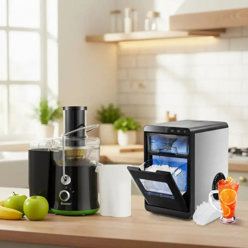 Countertop Nugget Ice Maker and Powerful Fruit Vegetable Juicer Combo for Refreshing Beverages Costway