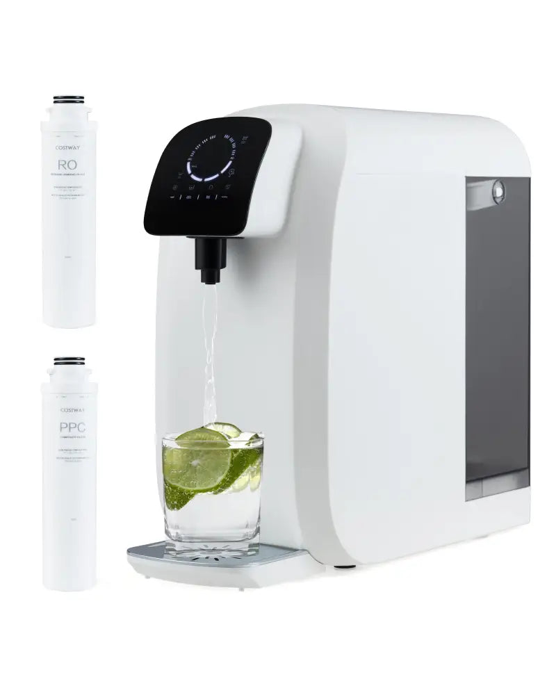 Countertop Reverse Osmosis Water Filter 5-Stage RO + PPC Water Filtration System with UV Light-White - White - Water