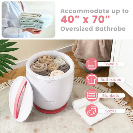 Countertop Towel Warmer Bucket with Auto Shut Off-Pink Costway