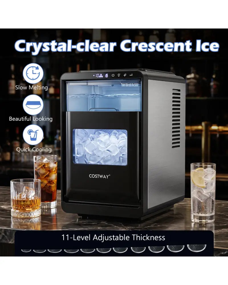 Crescent Ice Maker Countertop 26 Lbs/24H Ice Machine with 16 Crescent Cubes-Black - Black - Ice Makers