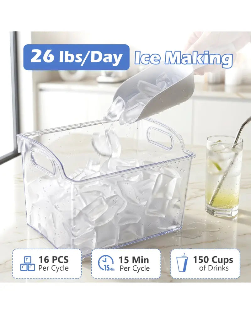 Crescent Ice Maker Countertop 26 Lbs/24H Ice Machine with 16 Crescent Cubes-Black - Black - Ice Makers