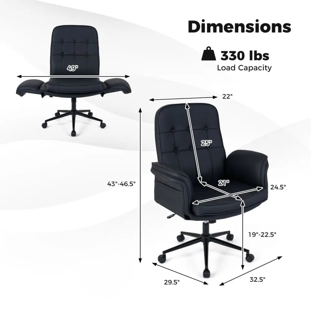 Criss Cross Chair Adjustable Swivel Vanity Chair with 5-Position Armrests-Black - Black - Leisure Chairs