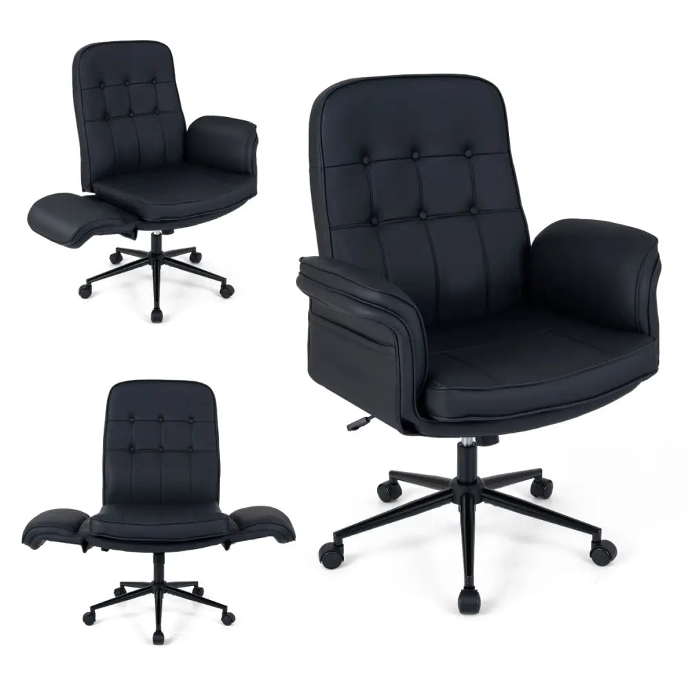 Criss Cross Chair Adjustable Swivel Vanity Chair with 5-Position Armrests-Black - Black - Leisure Chairs