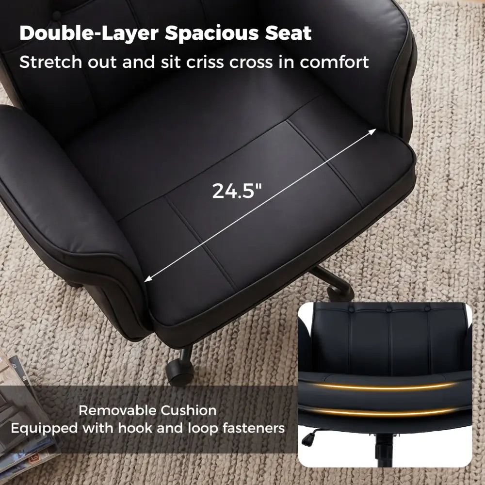 Criss Cross Chair Adjustable Swivel Vanity Chair with 5-Position Armrests-Black - Black - Leisure Chairs