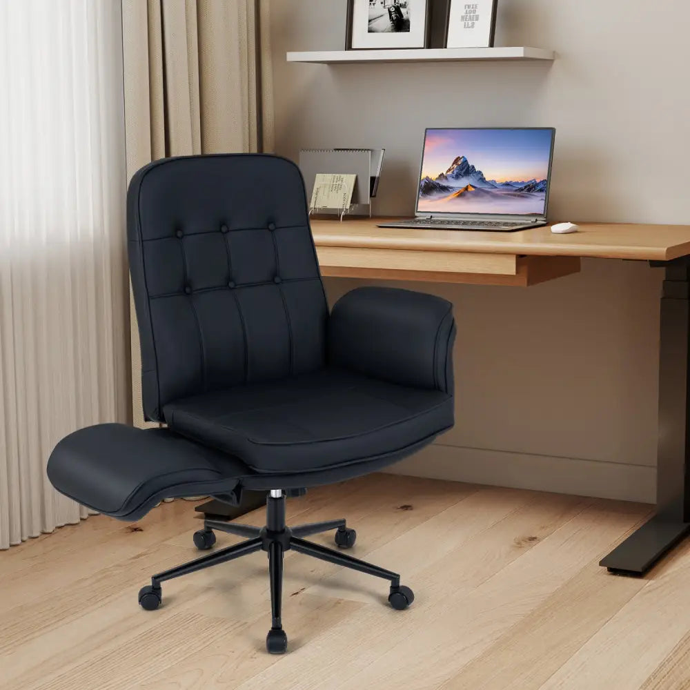 Criss Cross Chair Adjustable Swivel Vanity Chair with 5-Position Armrests-Black - Black - Leisure Chairs
