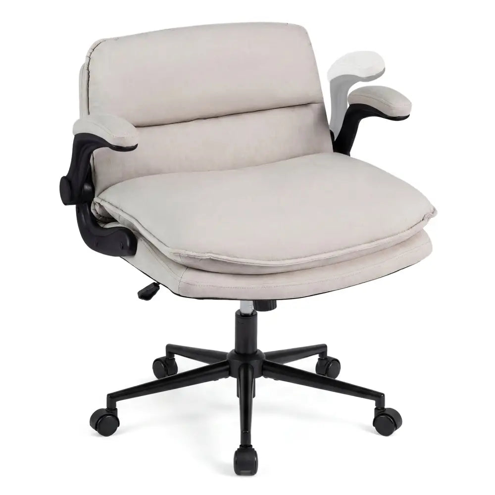 Criss Cross Chair on Wheels with Flip-up Arms Adjustable Height-Beige - Beige - Ergonomic Chairs
