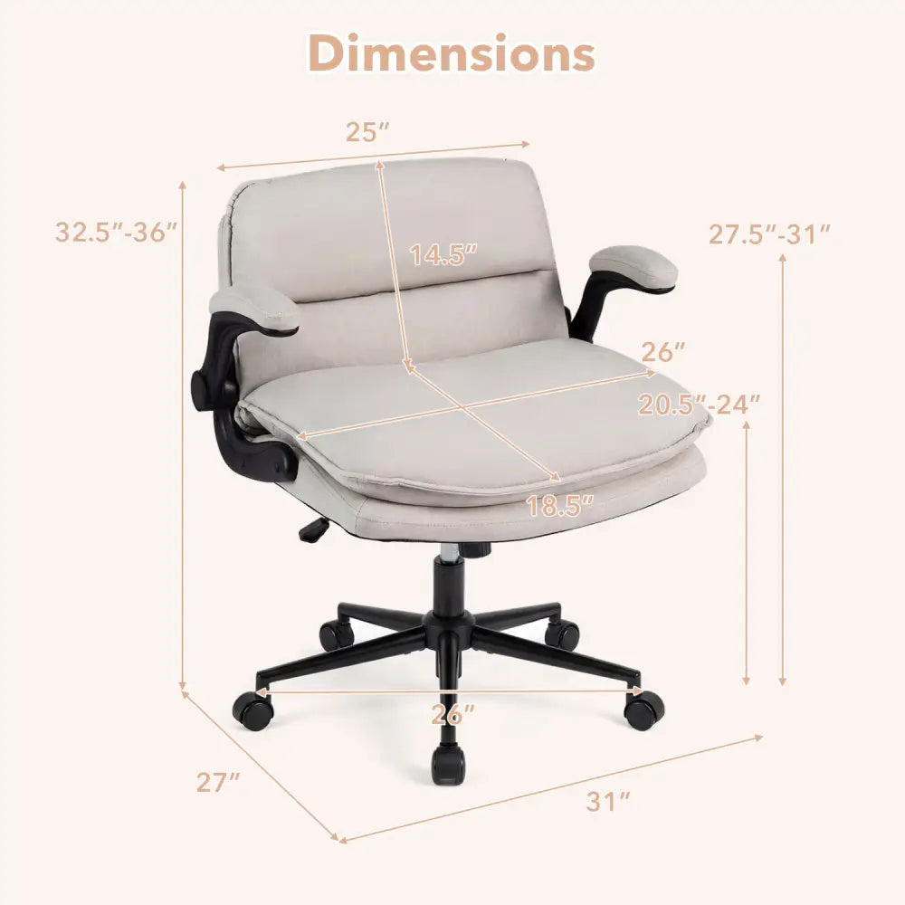 Criss Cross Chair on Wheels with Flip-up Arms Adjustable Height-Beige - Beige - Ergonomic Chairs