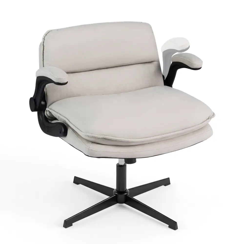 Criss Cross Chair with Flip-up Arms Ergonomic Office Desk Chair with Adjustable Height Wide Backrest Padded Seat-Beige