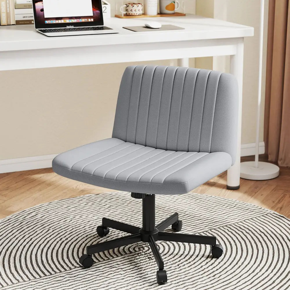 Criss Cross Chair with Wheels Cross-Legged Swivel Desk Chair with Soft-Padded Wide Seat-Gray - Gray - Armless Chairs