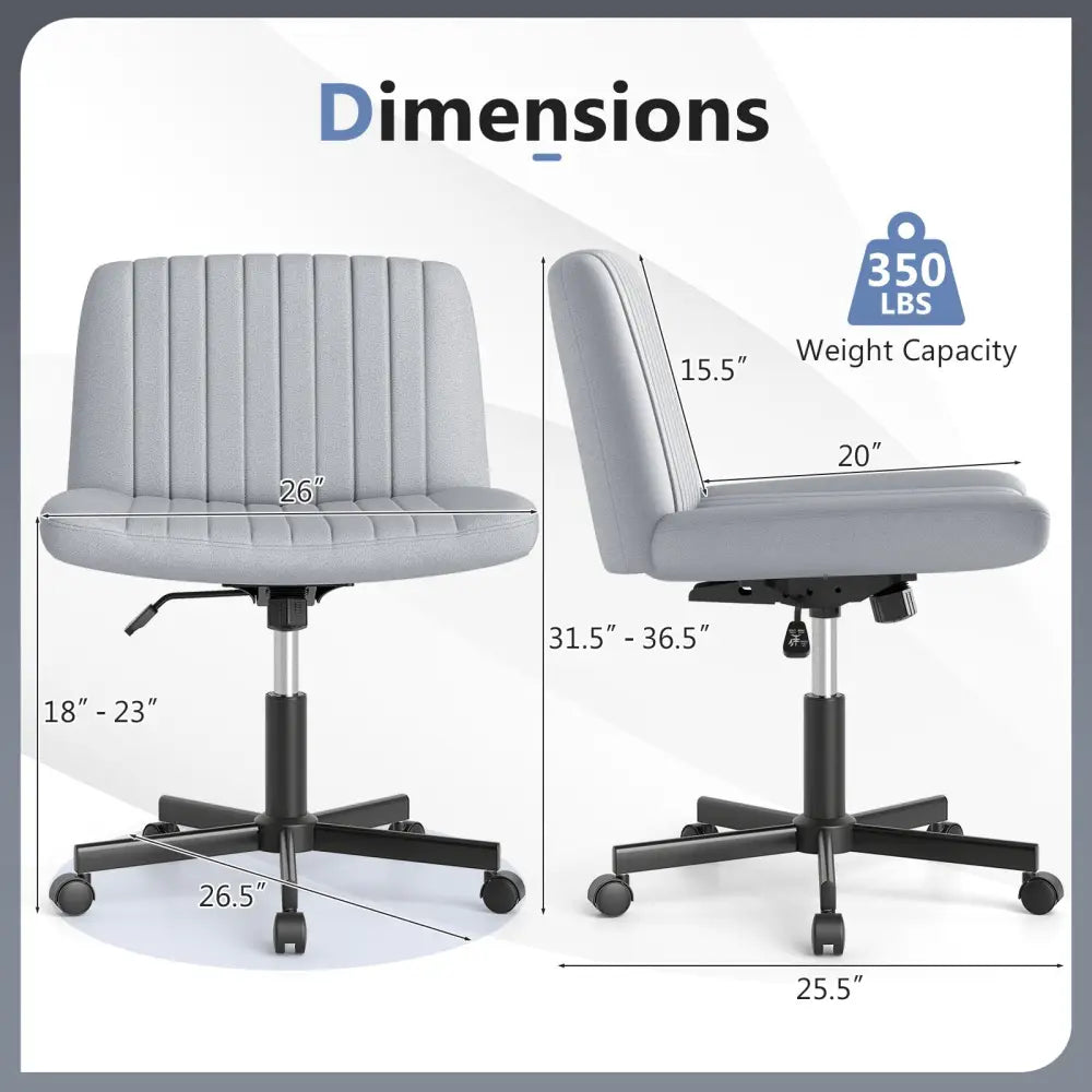 Criss Cross Chair with Wheels Cross-Legged Swivel Desk Chair with Soft-Padded Wide Seat-Gray - Gray - Armless Chairs