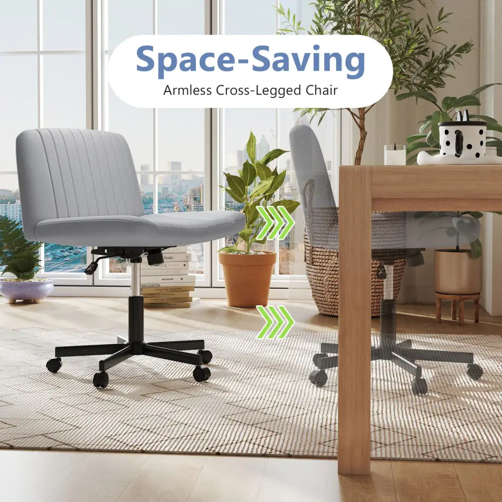 Criss Cross Chair with Wheels Cross-Legged Swivel Desk Chair with Soft-Padded Wide Seat-Gray - Gray - Armless Chairs
