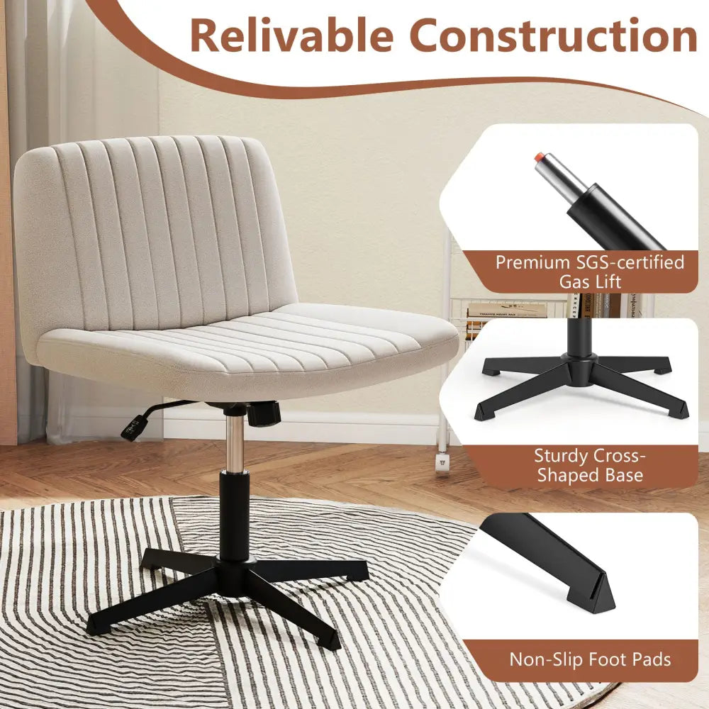 Criss Cross-Legged Swivel Desk Chair No Wheels-Beige - Beige - Armless Chairs