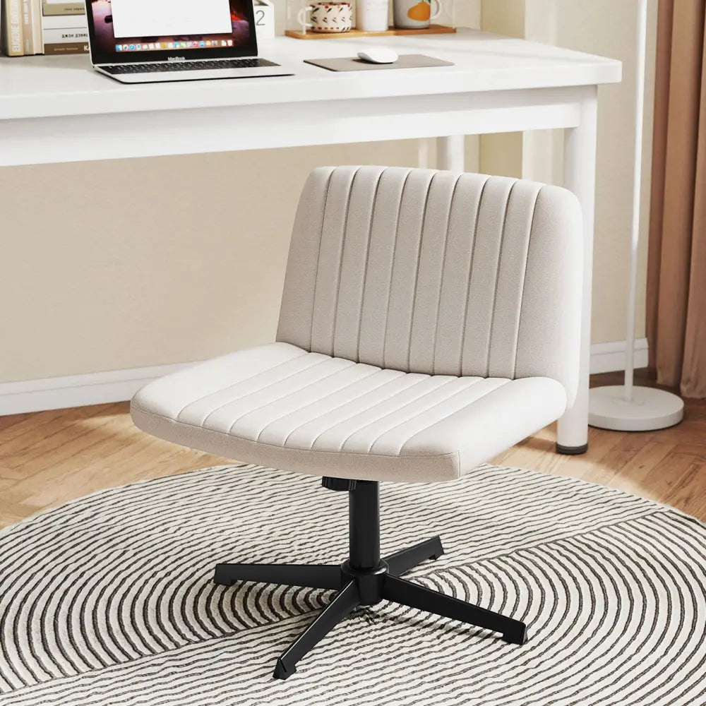 Criss Cross-Legged Swivel Desk Chair No Wheels-Beige - Beige - Armless Chairs