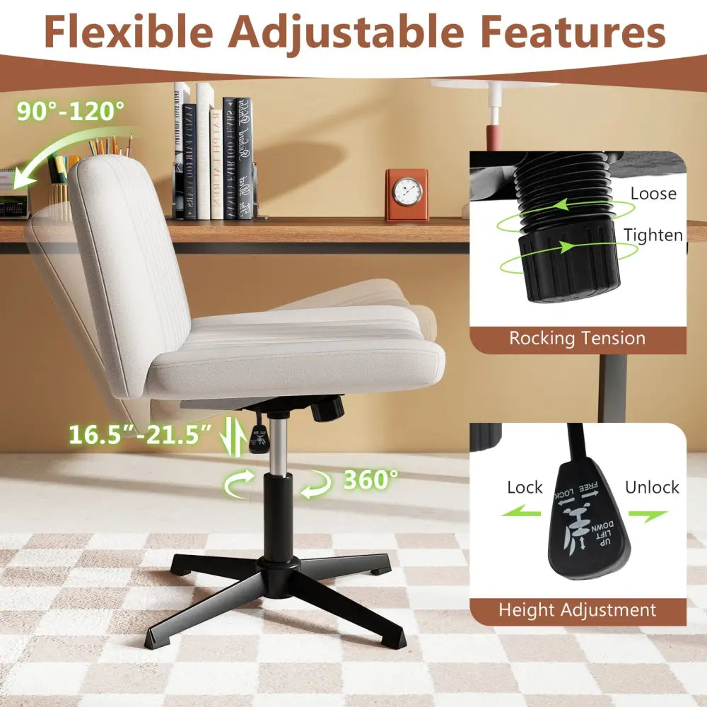 Criss Cross-Legged Swivel Desk Chair No Wheels-Beige - Beige - Armless Chairs