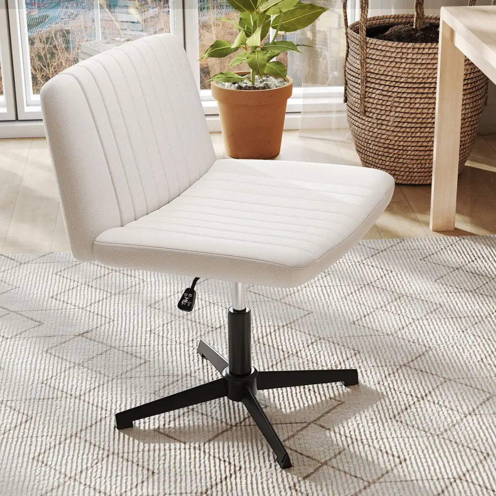 Criss Cross-Legged Swivel Desk Chair No Wheels-Beige - Beige - Armless Chairs