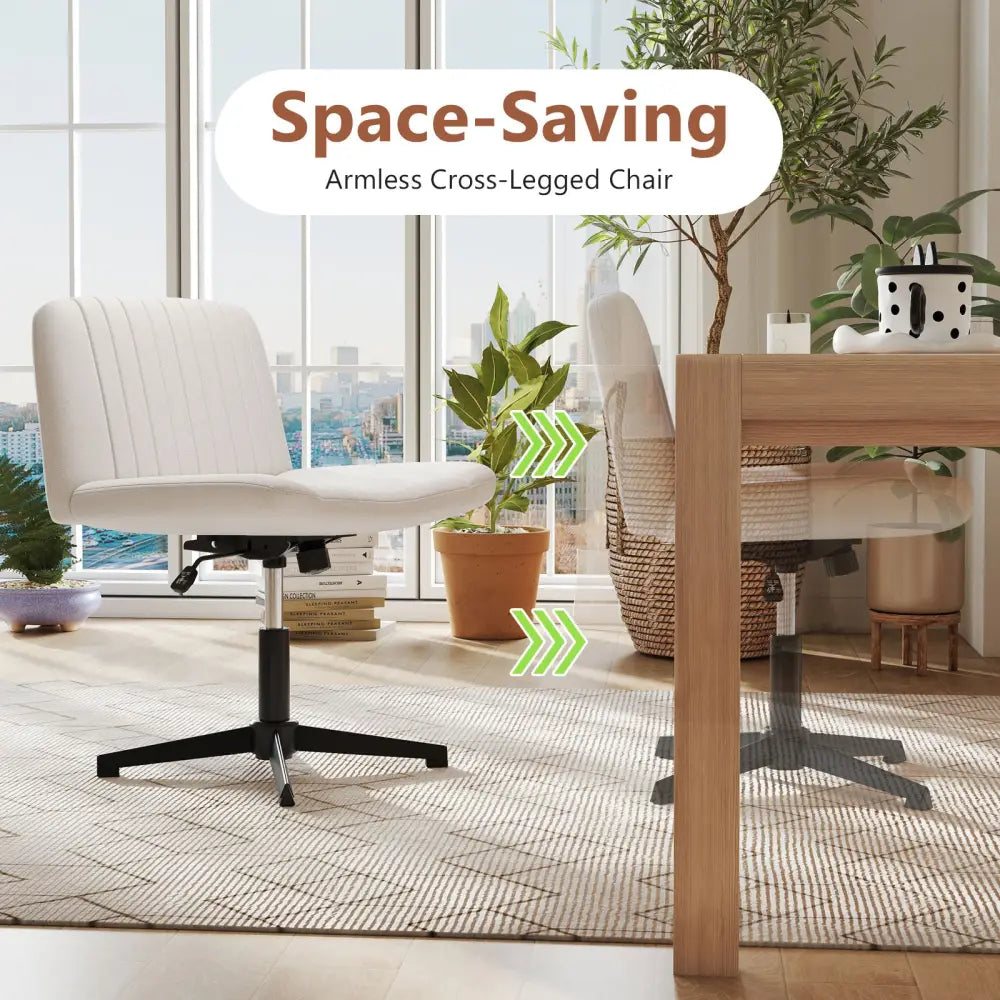 Criss Cross-Legged Swivel Desk Chair No Wheels-Beige - Beige - Armless Chairs